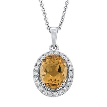 Prima   Citrine & Diamond Oval Halo Pendant