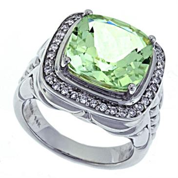 Prima   Diamond And Green Amethyst Ring