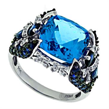 Prima   Diamond, Blue Topaz And Sapphire Ring