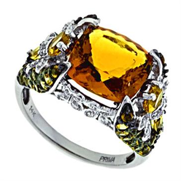 Prima   Diamond, Citrine And Yellow Sapphire Ring