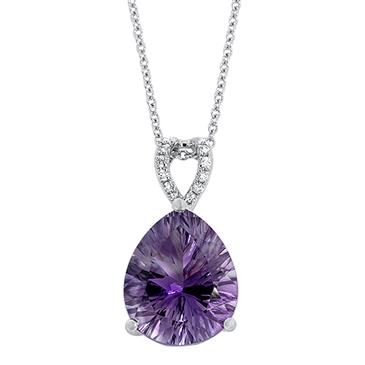 Prima   Diamond & Millenium Cut Pear Amethyst Pendant with Chain