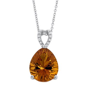 Prima   Diamond & Millenium Cut Pear Red Citrine Pendant with Chain