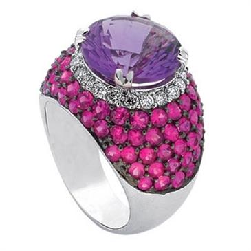 Prima   Diamond, Pink Amethyst And Pink Sapphire Ring