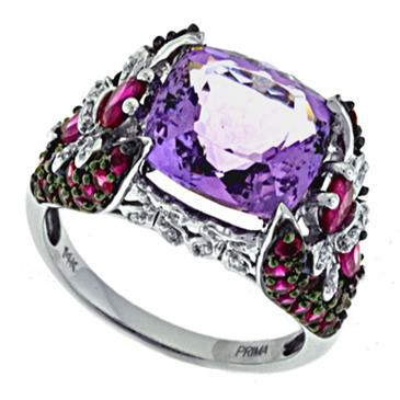 Prima   Diamond, Pink Amethyst And Pink Sapphire Ring