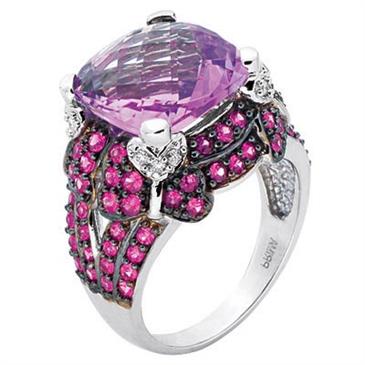 Prima   Diamond, Pink Amethyst And Pink Sapphire Ring