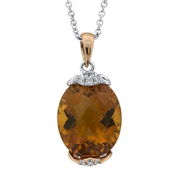 Prima   Madera Citrine & Diamond Oval Pendant With Chain