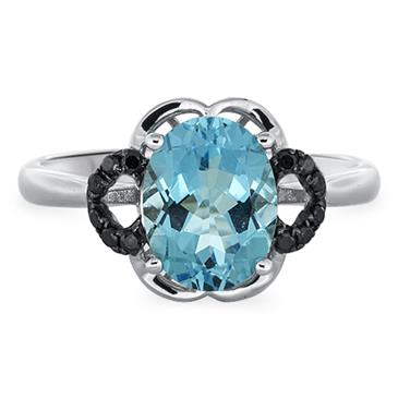 Prima Black Diamond & Blue Topaz Flower Ring