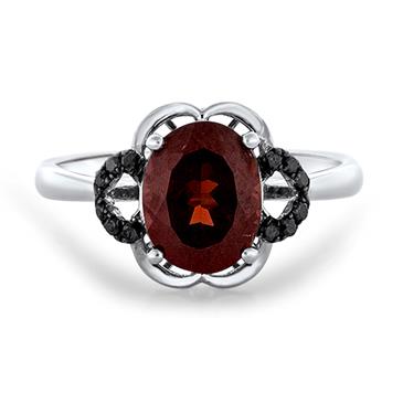 Prima Black Diamond & Garnet Flower Ring