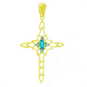 Prima Blue Topaz & Diamond Cross Pendant