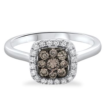 Prima Brown & White Diamond Cushion Cluster Ring