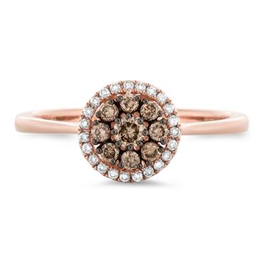 Prima Brown & White Diamond Round Cluster Ring