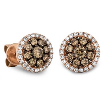 Prima Brown & White Diamond Round Cluster Earrings