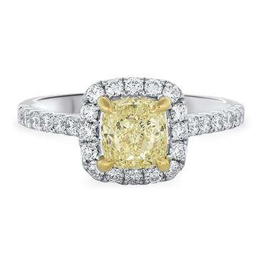 Prima Cushion Yellow Diamond Halo Engagement Ring