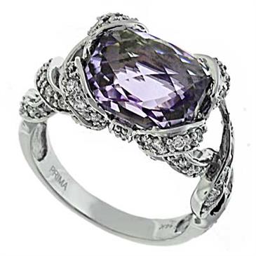 Prima Diamnd And Pink Amethyst Ring