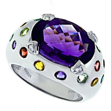 Prima Diamond, Amethyst And Multi Color Gem Ring