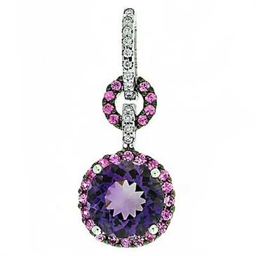 Prima Diamond, Amethyst And Pink Sapphire Pendant (with Chain)