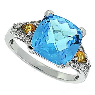 Prima Diamond, Blue Topaz And Citrine Ring