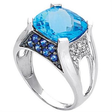 Prima Diamond, Blue Topaz And Sapphire Ring