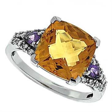 Prima Diamond, Citrine And Amethyst Ring