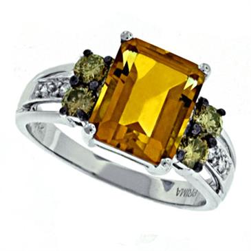 Prima Diamond, Citrine And Chalcedony Ring