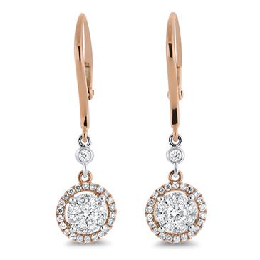 Prima Diamond Cluster Dangle Earrings (Rose 