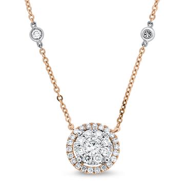 Prima Diamond Cluster Dangle Necklace (Rose 