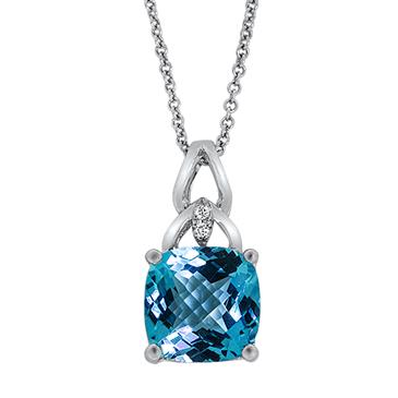 Prima Diamond & Cushion Blue Topaz Pendant