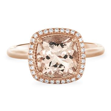 Prima Diamond & Cushion Cut Morganite & Diamond Halo Ring