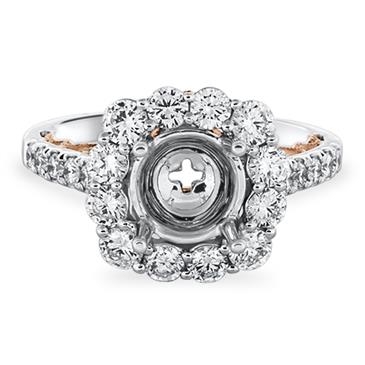 Prima Diamond Cushion Halo With Rose Gold Side Scroll