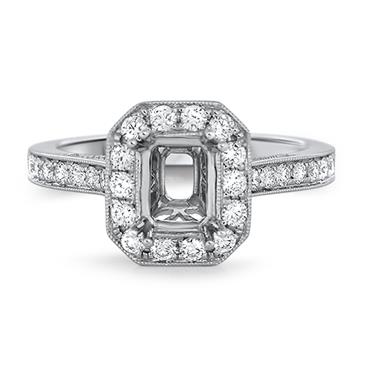 Prima Diamond Emerald Cut Millgrain Halo Eng Ring