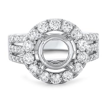 Prima Diamond Halo Three Row Split Shank Eng Ring