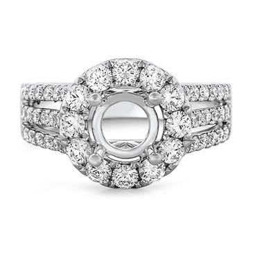 Prima Diamond Halo Three Row Split Shank Eng Ring