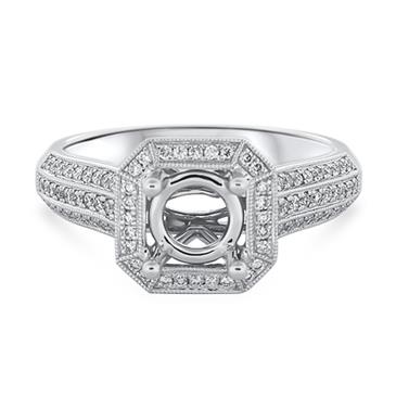 Prima Diamond Millgrain Halo Engagement Ring