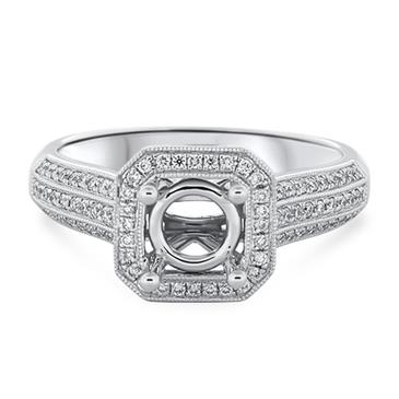 Prima Diamond Millgrain Halo Engagement Ring