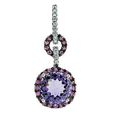 Prima Diamond, Pink Amethyst And Pink Sapphire Pendant (with Chain)