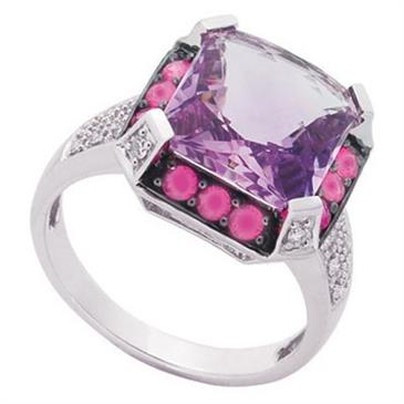 Prima Diamond, Pink Amethyst And Pink Sapphire Ring