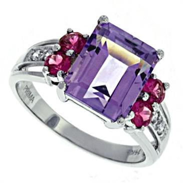 Prima Diamond, Pink Amethyst And Pink Sapphire Ring