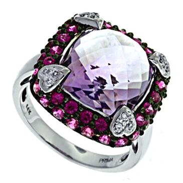 Prima Diamond, Pink Amethyst And Pink Sapphire Ring