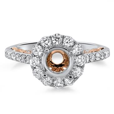 Prima Diamond Round Halo With Rose gold Side Scroll