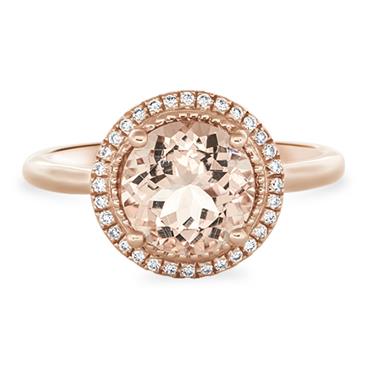 Prima Diamond & Round Morganite Halo Ring