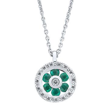 Prima Emerald & Diamond Round Pendant With Chain