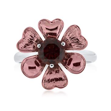 Prima Garnet Coated Heart Flower Ring