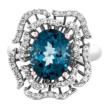 Prima London Blue & Double Diamond Row Flower Ring