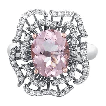 Prima Morganite & Double Diamond Row Flower Ring