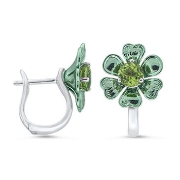 Prima Peridot Coated Heart Flower Earrings