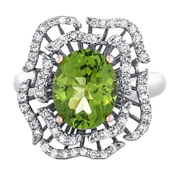 Prima Peridot & Double Diamond Row Flower Ring