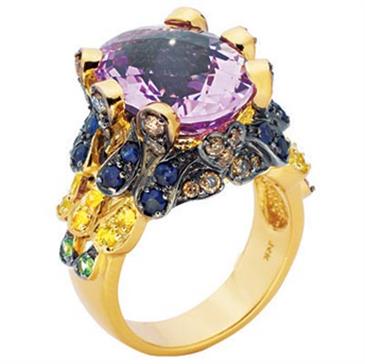 Prima Pink Amethyst, Chocolate Diamond And Multi Sapphire Ring