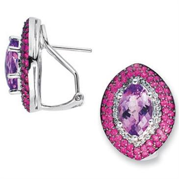 Prima Pink Amethyst,Pink Sapphire & Diamond Earrings