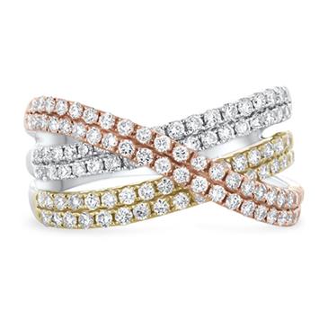 Prima Tri Color Diamond Cross Over Ring