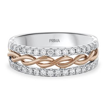 Prima Two Row Diamond Band With Twist Gold Row